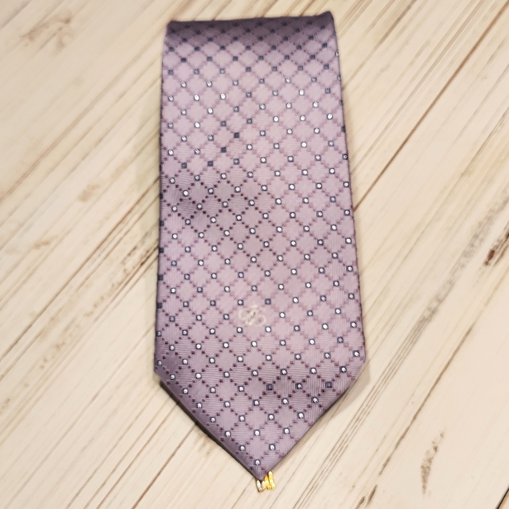 Purple/Lavender DAKS London Geometric Tie with Gold Emblem & Sparkling Detail